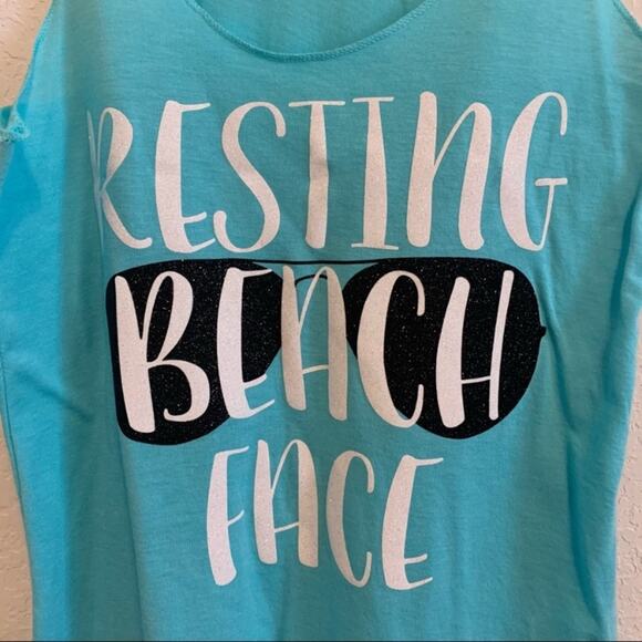 Women’s Teal Resting Beach Face Racerback Tank Top - Picture 2 of 7